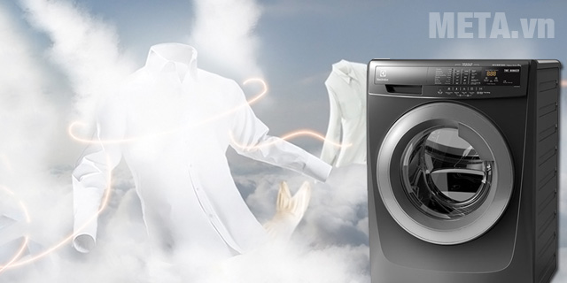 Máy giặt cửa trước có tính năng giặt hơi nước giúp giặt quần áo không bị nhăn nữa