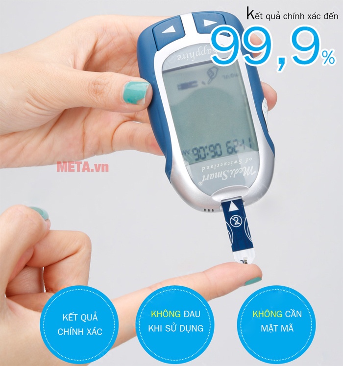 Máy đo đường huyết MediSmart Sapphire lấy máu không đau