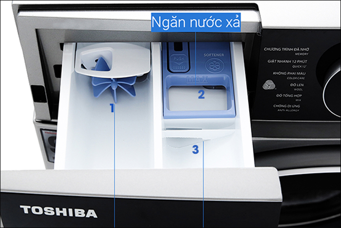 Cách cho nước xả vải vào máy giặt Toshiba có ngăn đựng nước xả
