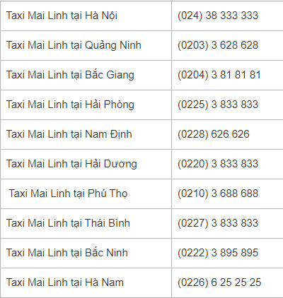 Số điện thoại taxi Mai Linh