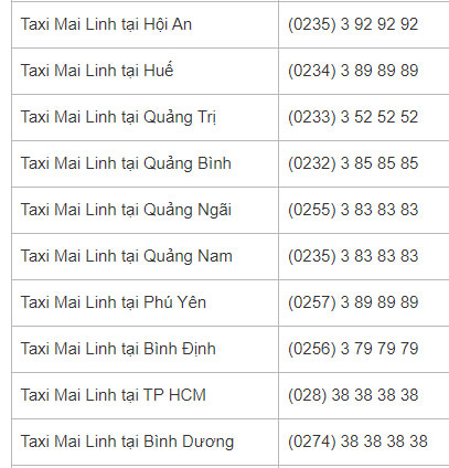 Số điện thoại taxi Mai Linh