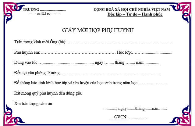 Giấy mời họp phụ huynh