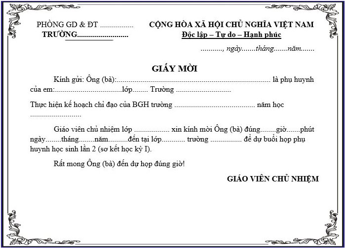 Giấy mời họp phụ huynh