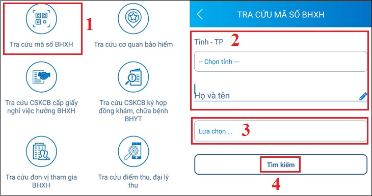 Chọn Tra cứu mã số BHXH, nhập thông tin