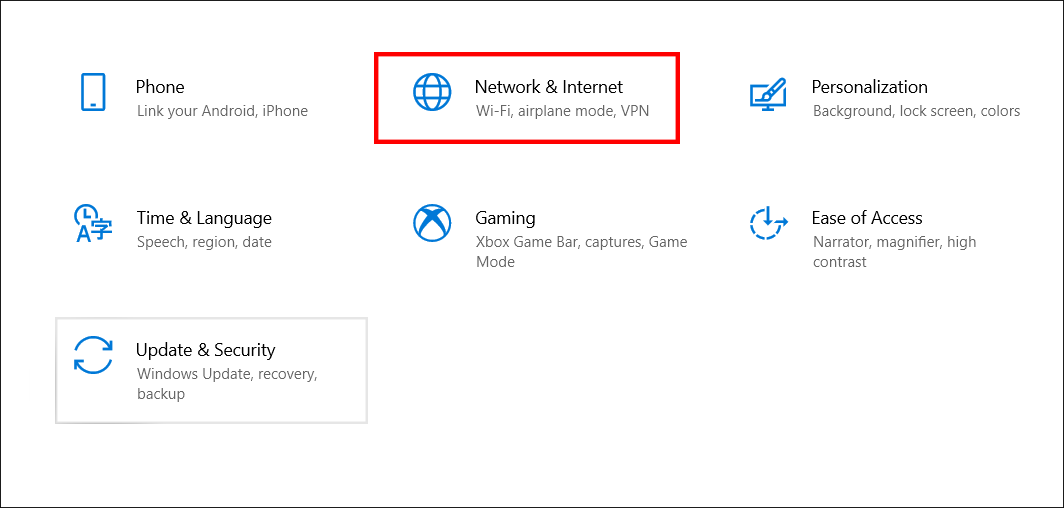 Nhấn chọn Network & Internet
