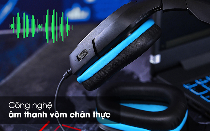 Tai nghe chụp tai Gaming Logitech G431 7.1 Đen Xanh 