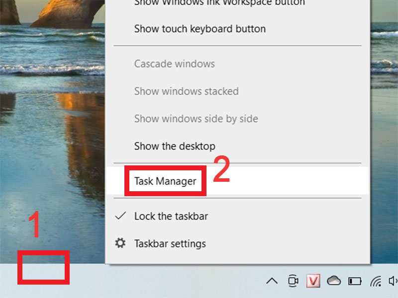 Bước 1: Nhấn chuột phải vào thanh Taskbar chọn Task Manager